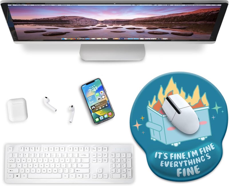 Blusabaca Dumpster on Fire Mouse Pad with Wrist Rest, Funny Cute Ergonomic Mouse Pads for Desk Wrist Support, Mousepad for Wireless Mouse Gaming Work Home Desk Accessories Office Supplies Decor Women - Image 2